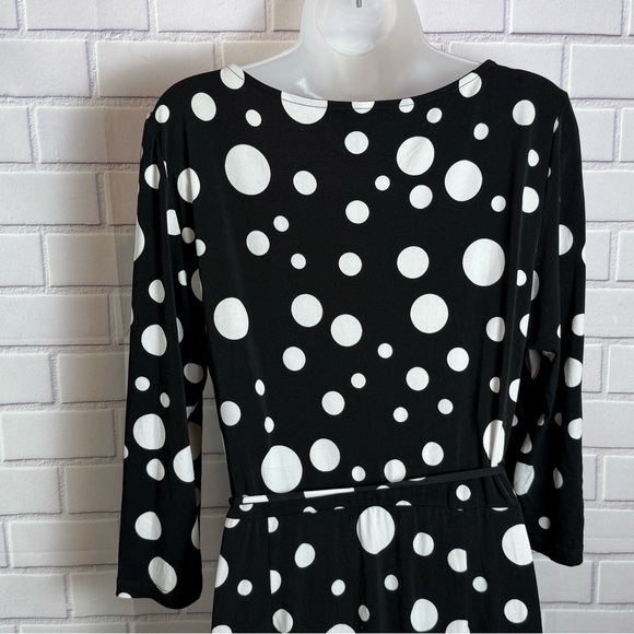 Maggy London Black and White Polka Dot wrap Long Sleeve midi Dress/size 14 - Picture 4 of 8